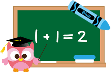 Image of blackboard with an owl in lower left corner, and a crayon in upper right